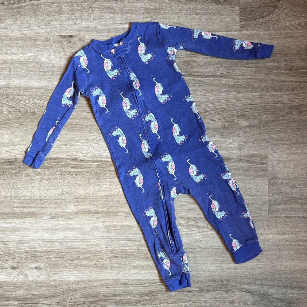 Carter's toddler girls peacock print zip up jumpsuit
